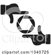 Poster, Art Print Of Pair Of Black And White Hands Making A Frame Around A Colorful Shutter Camera Lens 2