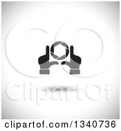Clipart Of A Floating Pair Of Hands Making A Frame Around A Colorful Shutter Camera Lens Over Shading Royalty Free Vector Illustration