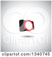 Clipart Of A Black Camera With A Red And White Lens Over Shading Royalty Free Vector Illustration