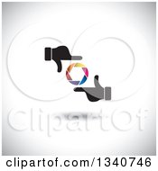 Poster, Art Print Of Pair Of Hands Making A Frame Around A Colorful Shutter Camera Lens Over Shading