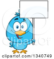 Poster, Art Print Of Cartoon Blue Bird Holding Up A Blank Sign
