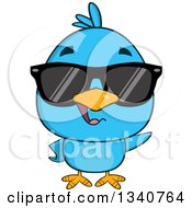 Clipart Of A Cartoon Blue Bird Wearing Sunglasses And Waving Royalty Free Vector Illustration by Hit Toon