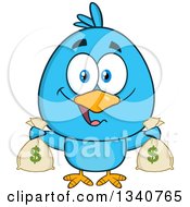 Poster, Art Print Of Cartoon Blue Bird Holding Money Bags