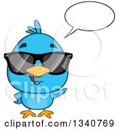 Poster, Art Print Of Cartoon Blue Bird Wearing Sunglasses Talking And Waving