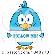Poster, Art Print Of Cartoon Blue Bird Holding A Follow Me Sign