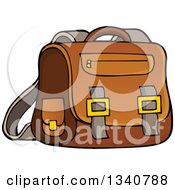 Clipart Of A Cartoon Brown School Bag Royalty Free Vector Illustration