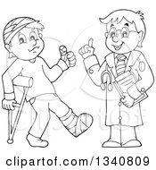 Poster, Art Print Of Cartoon Black And White Male Doctor And Injured Patient