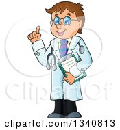 Poster, Art Print Of Cartoon Caucasian Male Doctor Holding Up A Finger