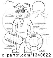 Poster, Art Print Of Cartoon Grayscale Male Lifeguard