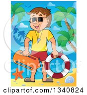 Poster, Art Print Of Cartoon Caucasian Male Lifeguard On A Tropical Beach
