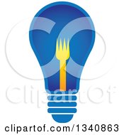 Poster, Art Print Of Blue Light Bulb With A Yellow Fork Filament