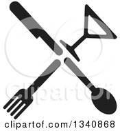 Clipart Of Black Silhouetted Silverware And A Cocktail Glass Forming A Cross Royalty Free Vector Illustration by ColorMagic