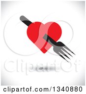 Poster, Art Print Of Floating Black Fork Through A Red Heart Over Shading