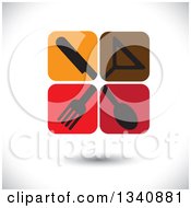 Poster, Art Print Of Floating Icon Tiles With Silhouetted Silverware And A Cocktail Glass Over Shading