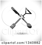 Poster, Art Print Of Black Silhouetted Silverware And A Cocktail Glass Forming A Cross Over Shading