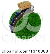 Poster, Art Print Of 3d Roadway With A Big Rig Truck Transporting Boxes And Cars Driving Around A Grassy Planet On White 2