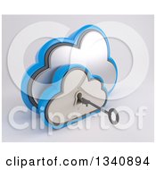 3d Silver And Blue Cloud Drive Icon With A Key And Hole On Off White