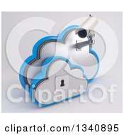 3d White Hd Cctv Security Surveillance Camera Mounted On Cloud Icon With A Key Hole On Off White