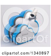 Poster, Art Print Of 3d White Hd Cctv Security Surveillance Camera Mounted On Cloud Icon With A Filing Cabinet On Off White