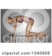 Poster, Art Print Of 3d Fit Caucasian Woman In A Cat Yoga Pose On Gray