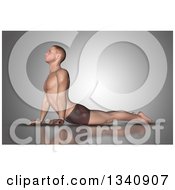 Clipart Of A 3d Fit Caucasian Man Stretching In A Cobra Yoga Pose On Gray Royalty Free Illustration