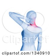 Poster, Art Print Of 3d Blue Anatomical Woman With Glowing Neck Pain Over White