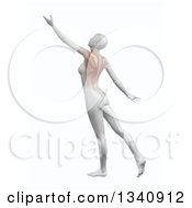 Poster, Art Print Of 3d White Anatomical Woman Reaching With Visible Back Muscles On Shaded White