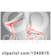 Poster, Art Print Of 3d Anatomical Feet Walking With Glowing Bones On Reflective Gray