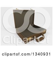 Poster, Art Print Of 3d Open Brown Professional Briefcase On Shaded White Tilted To The Right On Shading