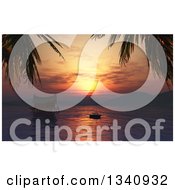 Clipart Of A 3d Silhouetted Woman Relaxing On A Boat By A Water Hut At Sunset Royalty Free Illustration