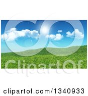 Poster, Art Print Of 3d Grassy Spring Hill Against A Blue Sky With Clouds And Sunshine