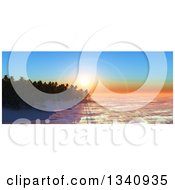 3d Tropical Island Sunset Or Sunrise With Silhouetted Palm Trees And A Flare
