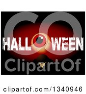 Blood Shot Eyeball In Grungy Hallowen Text Over A Bat And Tombstone Against Black And Red