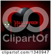 Vampire Bat Spider And Illuminated Halloween Pumpkin Jackolantern By A Halloween Party Tombstone Over Red