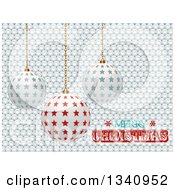Poster, Art Print Of 3d Suspended Star Ornaments Over White Buttons And Merry Christmas Text