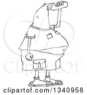 Cartoon Black And White Chubby Man Drinking Water From A Bottle
