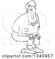Lineart Clipart Of A Cartoon Black And White Man Crouching Royalty Free Outline Vector Illustration