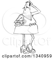 Lineart Clipart Of A Cartoon Black And White Hairy Man In Heels And A Dress Royalty Free Outline Vector Illustration by djart