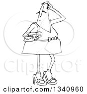 Lineart Clipart Of A Cartoon Black And White Man In Heels And A Dress Royalty Free Outline Vector Illustration by djart