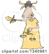 Cartoon Blindfolded Lady Justice Cow Holding A Sword And Scales