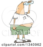 Cartoon Chubby White Man Drinking Water From A Bottle