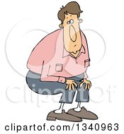 Clipart Of A Cartoon White Man In A Pink Shirt Crouching Royalty Free Vector Illustration