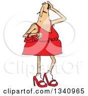 Clipart Of A Cartoon Hairy White Man In Heels And A Dress Royalty Free Vector Illustration