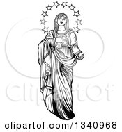 Clipart Of A Black And White Virgin Mary With Stars Royalty Free Vector Illustration