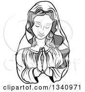 Clipart Of A Grayscale Praying Virgin Mary Royalty Free Vector Illustration