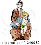 Clipart Of A Virgin Mary Holding Baby Jesus 2 Royalty Free Vector Illustration