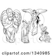 Poster, Art Print Of Black And White Female Angels With Gray Outlines