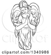 Poster, Art Print Of Black And White Female Angel With Prayer Hands