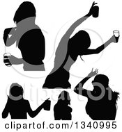 Poster, Art Print Of Black Silhouetted Party Women Drinking And Dancing