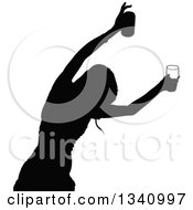 Clipart Of A Black Silhouetted Pary Woman Holding Up Drinks Royalty Free Vector Illustration by dero